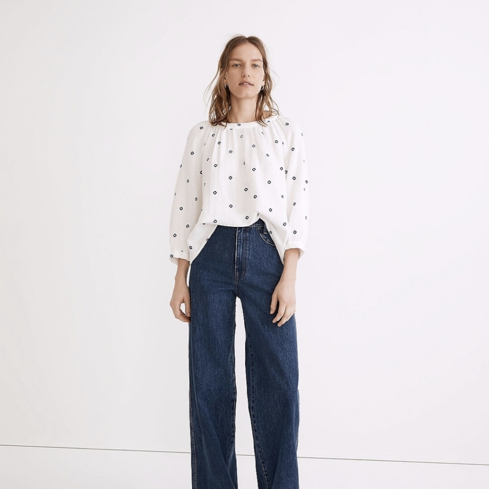 Madewell white and blue cotton top